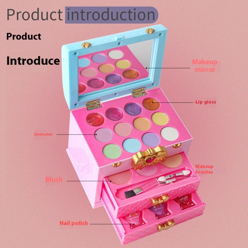 Kids Nail Polish and Makeup Set for Girls Ages 0-3 Years with Cosmetic Brush Box