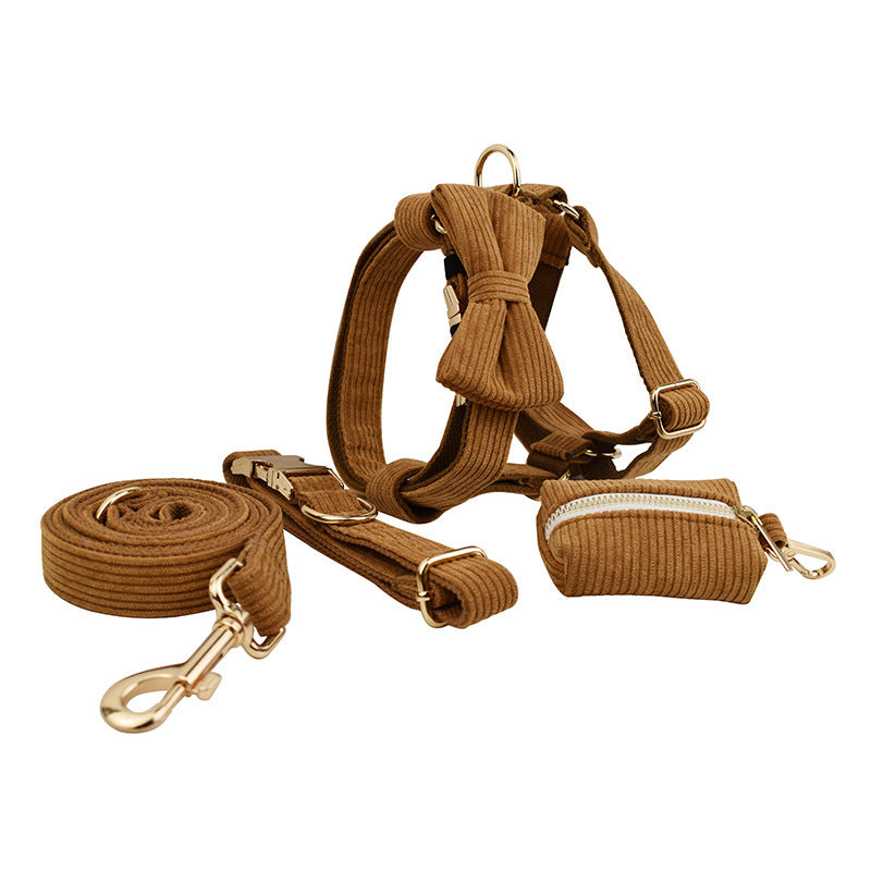 Pet Collar and Harness Set with Leash Bow Vest Poop Bag for Dogs and Cats